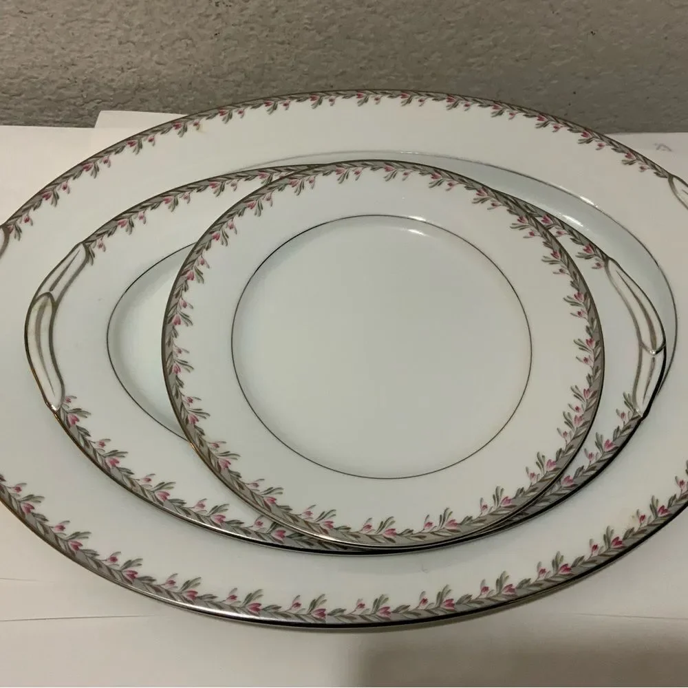 2 Noritake 5507 Petite Pattern 16.5” & 12”  Serving Platter  salad plate 8.25”